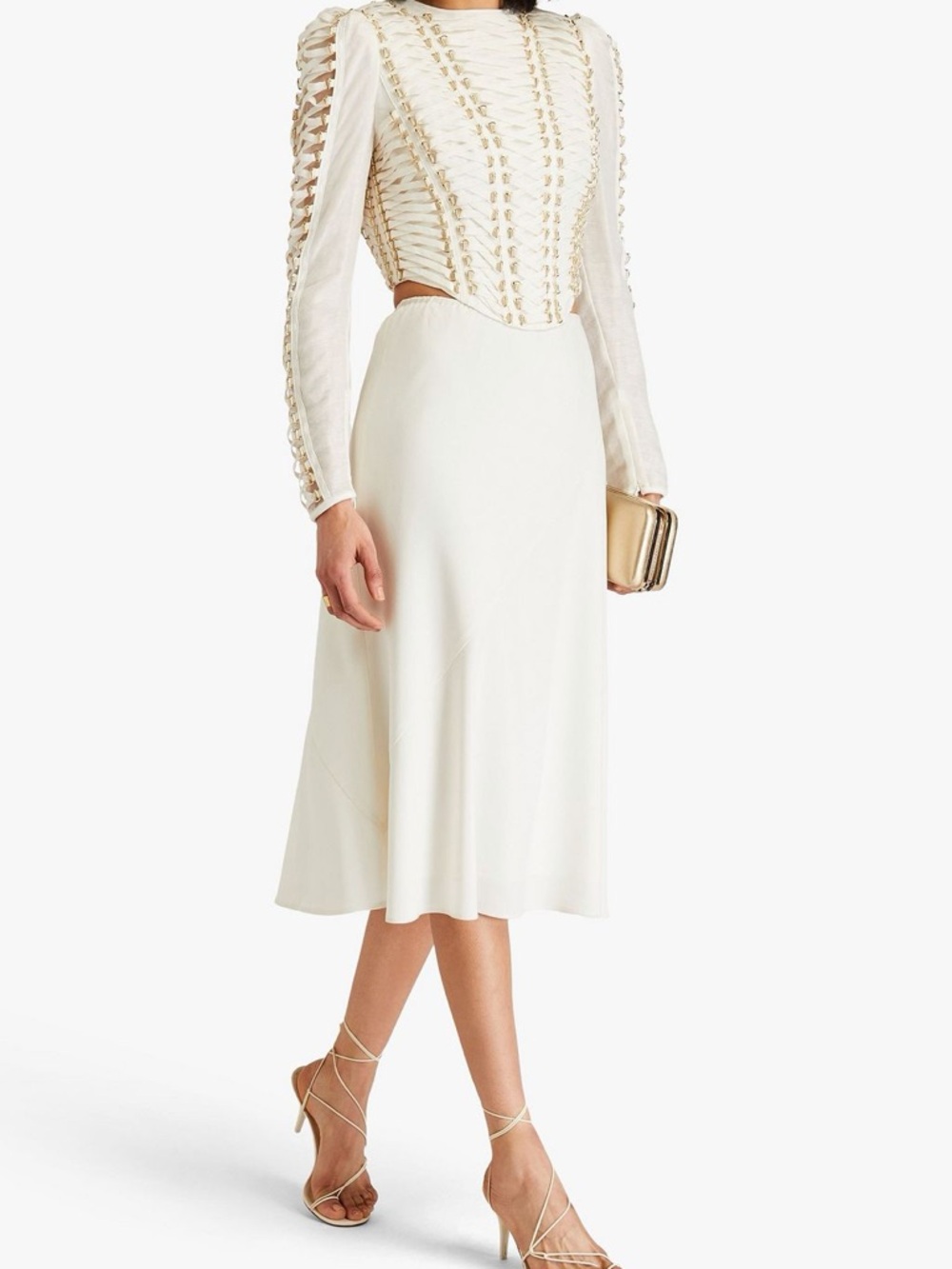 ZIMMERMANN Lace-up embellished linen and silk-blend top - Picture 4 of 10